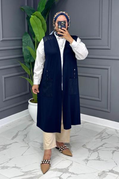 Nuriş Uzun Yelek - Lacivert