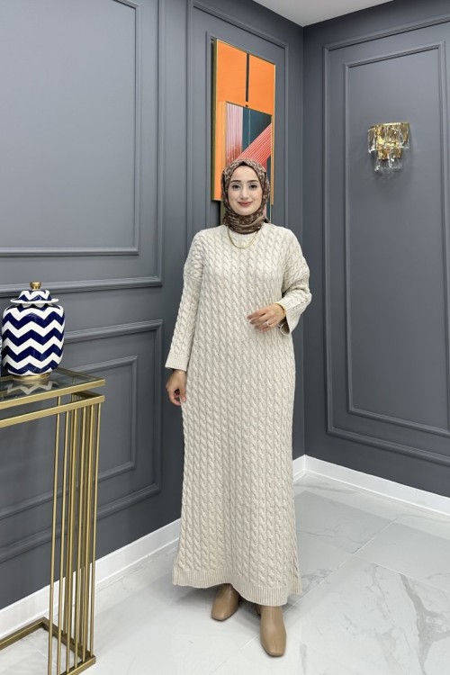 Örgü Elbise - Krem