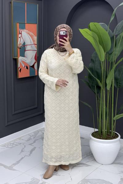 Örme İçlikli Elbise - Bej