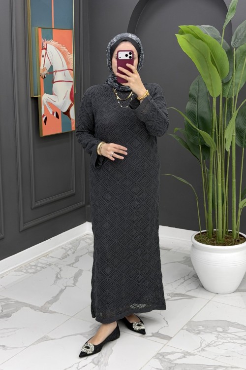 Örme İçlikli Elbise - Gri