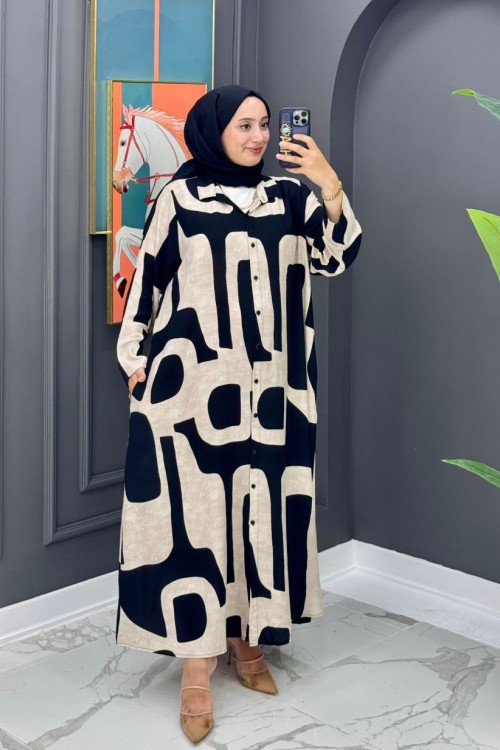 Oya Düğmeli Elbise - Siyah