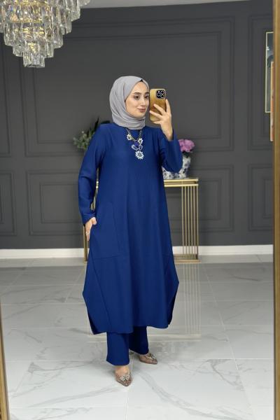 özlem örme uzun takım - mavi