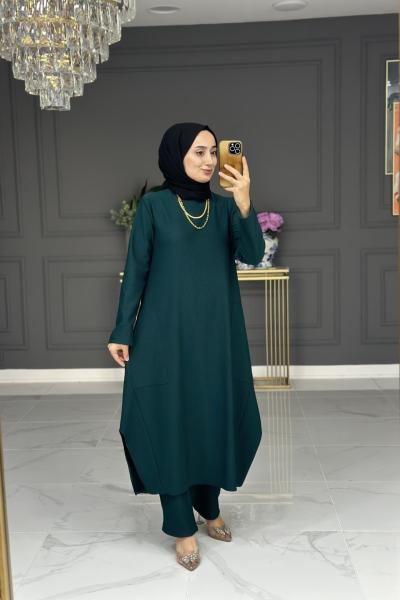 özlem örme uzun takım - zümrüt