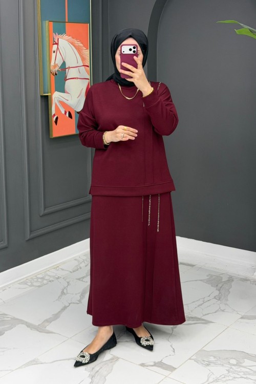 Piraye Etekli Takım - Bordo