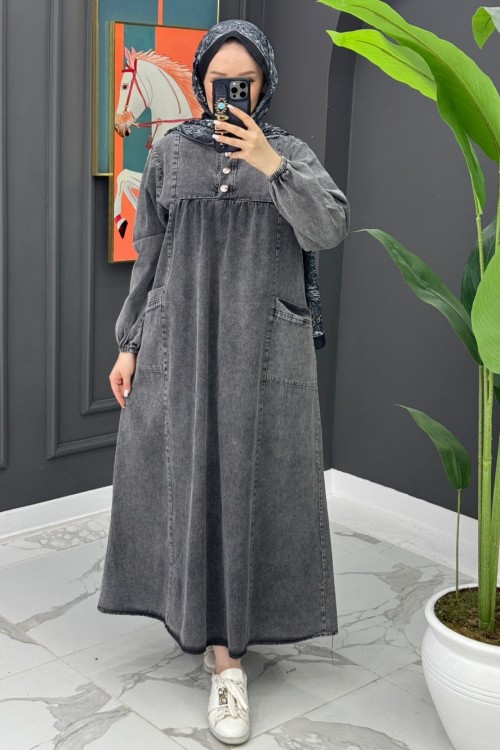 Premium Cepli Kot Elbise - Siyah