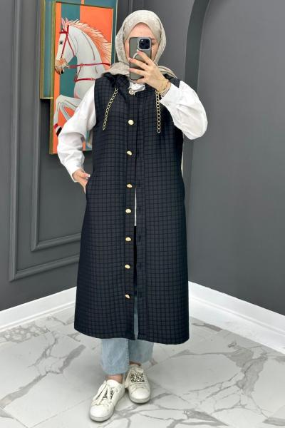 Premium Uzun Yelek - Siyah