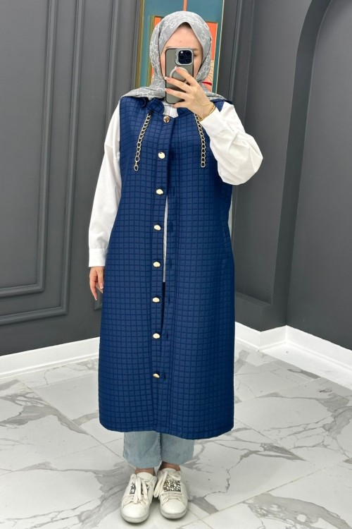 Premium Uzun Yelek - Lacivert