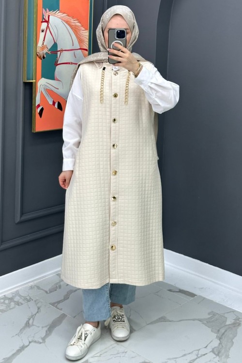 Premium Uzun Yelek - Bej