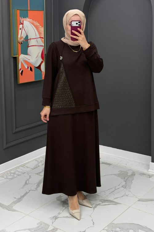 Rabiş etekli Takım - Kahverengi