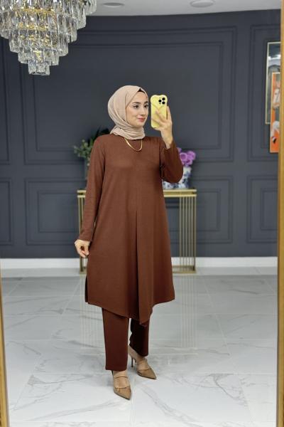 Sabire uzun tesettur takım - kahve