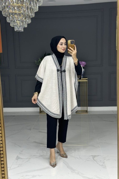 Samra çelik örme panço -bej