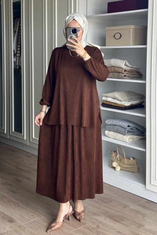 Seda etekli takım - kahve