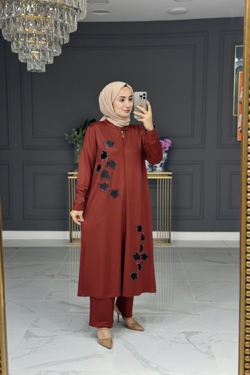 Şen uzun fermuarlı takım -taba