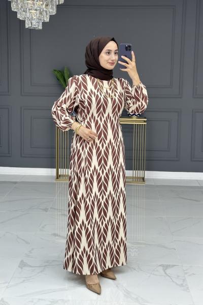 Şenay krep elbise - kahve