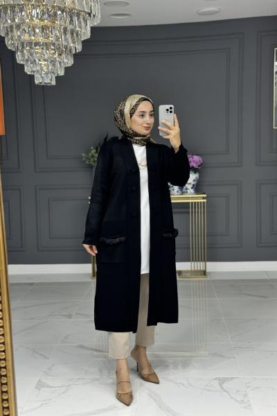 Simla uzun triko hırka - siyah