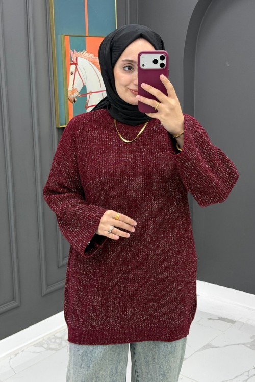 Simli Triko Kazak - Bordo