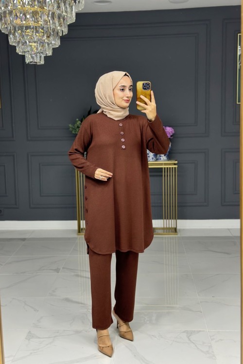 soft örme tesettur takım - kahve