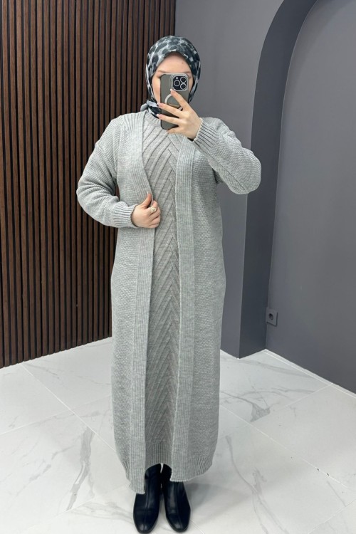 Triko Elbise Hırka Takım - Gri