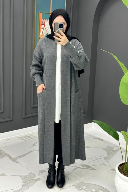 Yade Uzun Hırka - Gri