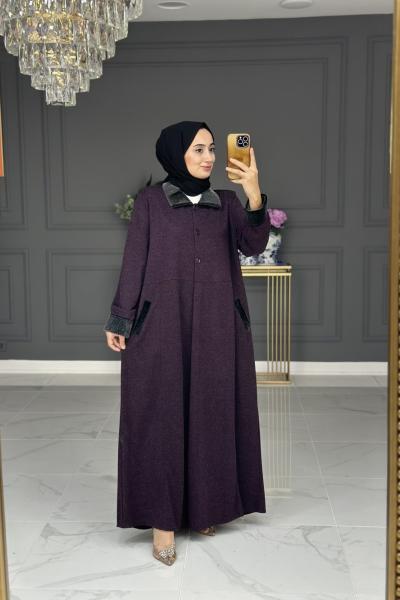 Yaprak büyük beden ferace - mürdüm