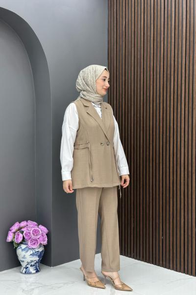 Yelekli Şık Takım - Camel