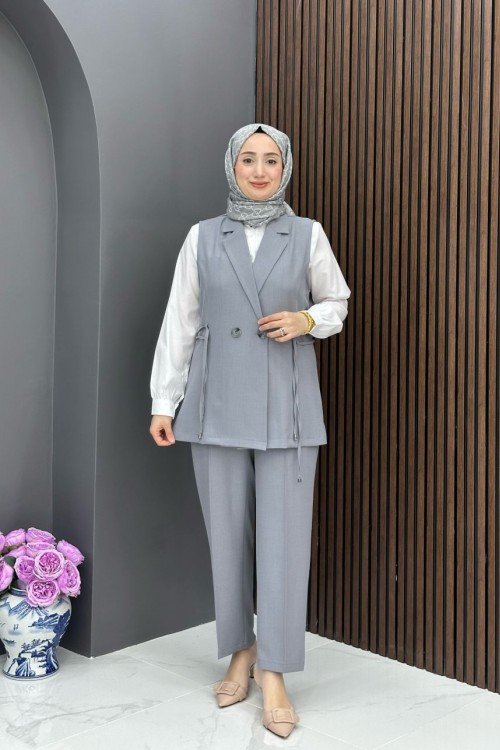 Yelekli Şık Takım - Gri