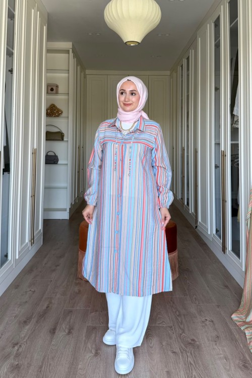 Yıldız Renkli Tunik -Mavi