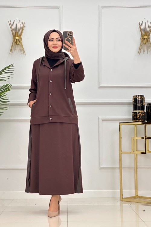 ASYA ETEKLİ TAKIM-KAHVERENGİ