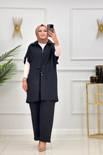 AYLA YELEKLİ TAKIM-SİYAH