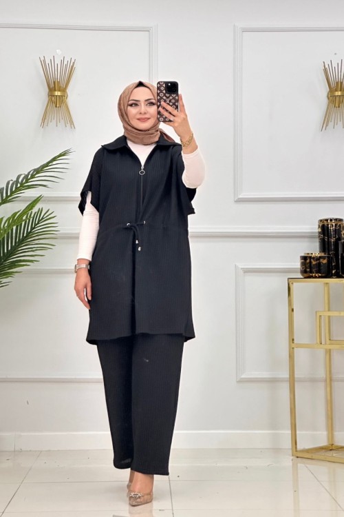 AYLA YELEKLİ TAKIM-SİYAH