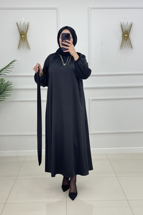 AYSU SATEN ELBİSE - SİYAH