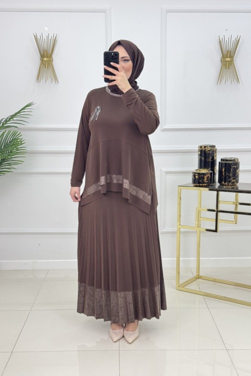 AYTÜL ETEKLİ TAKIM-KAHVERENGİ