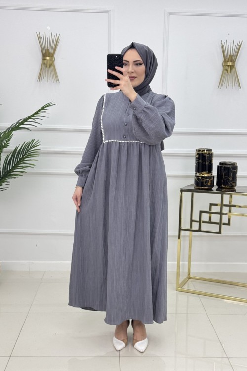 BİNNAZ MÜSLİN ELBİSE-ANTRASİT