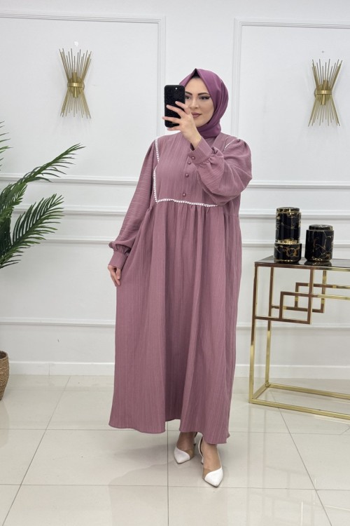 BİNNAZ MÜSLİN ELBİSE-GÜL