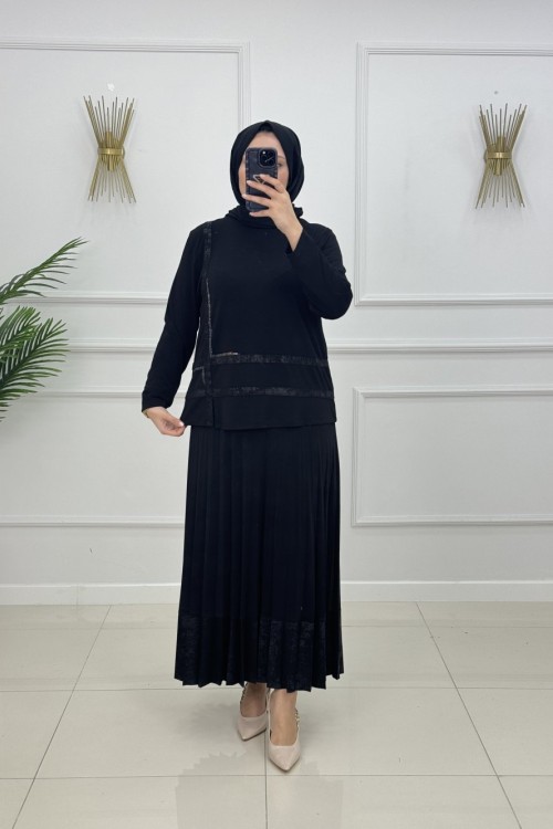 BİRGÜL ETEKLİ TAKIM-SİYAH