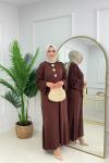 CANSU DÜĞMELİ ELBİSE - ACI KAHVE
