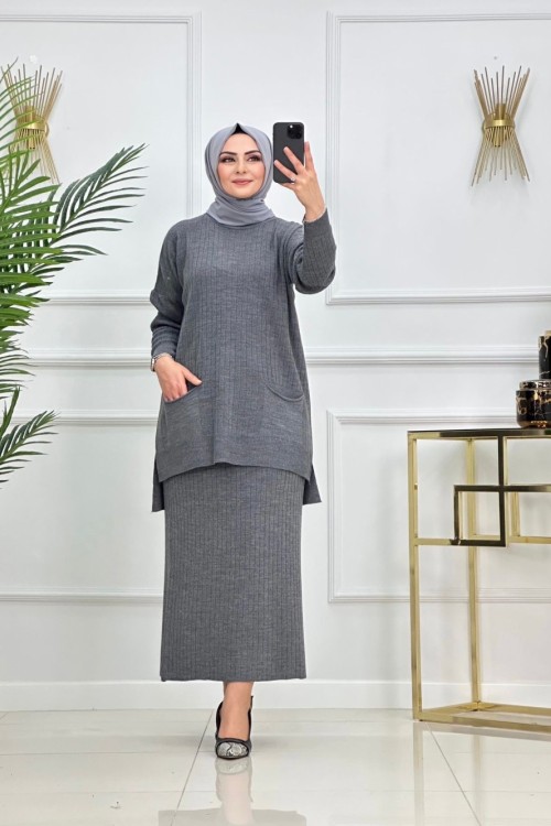 DEMET ETEKLİ TRİKO TAKIM-GRİ