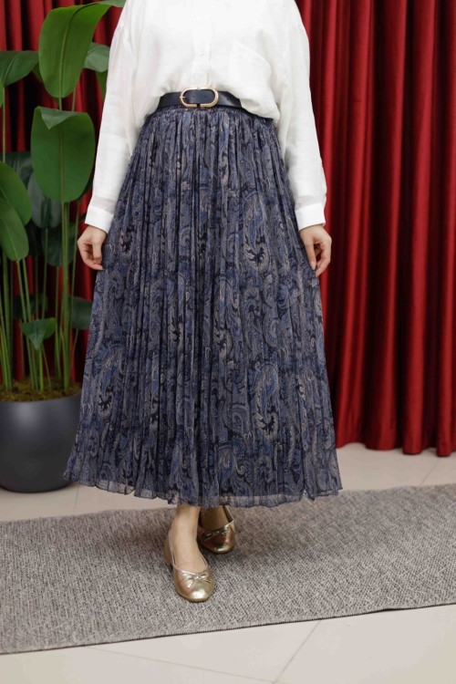 DESENLİ ETEK - LACİVERT