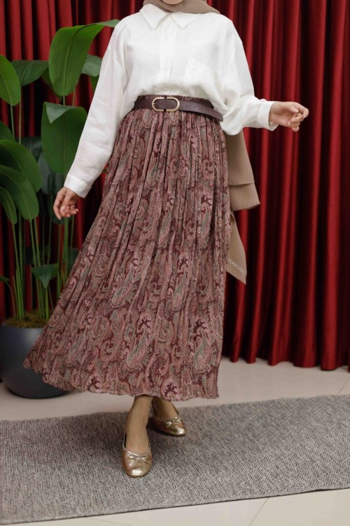 DESENLİ ETEK - BORDO