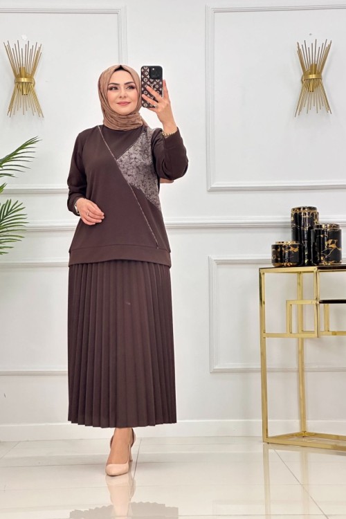 DİLARA ETEKLİ TAKIM-KAHVERENGİ