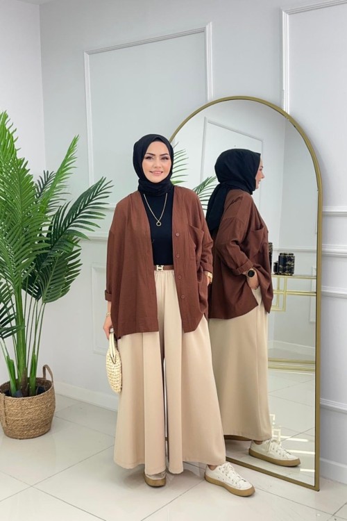 BAGGY ETEK PANTOLON - BEJ