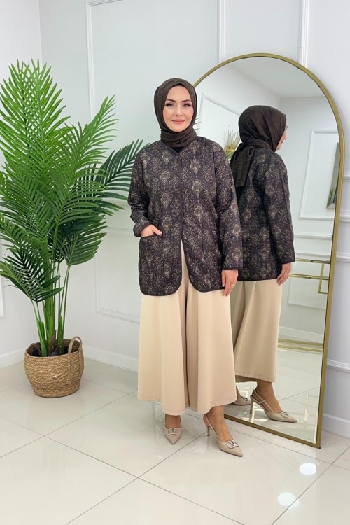 ETNİK DESEN CEKET - KAHVERENGİ