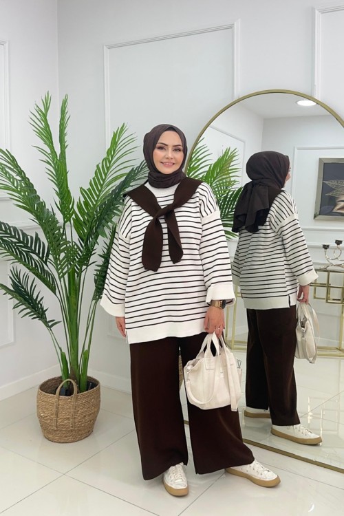 FULARLI TRİKO TAKIM - ACI KAHVE