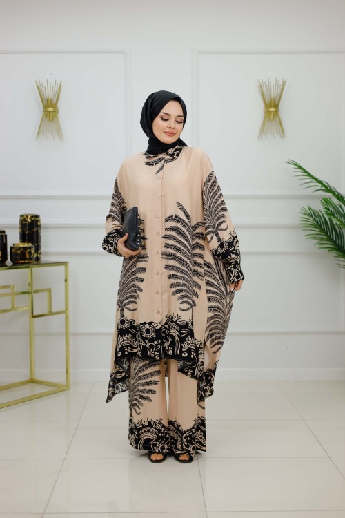 GAMZE VİSKON ELBİSE-BEJ