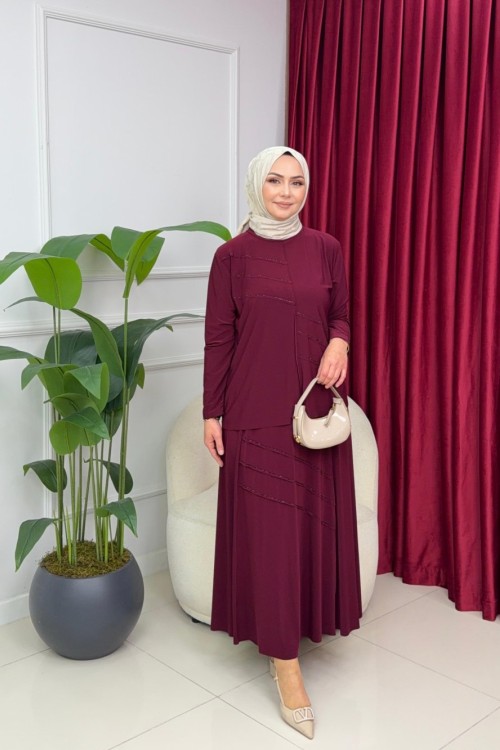 GÜLBEN ETEKLİ TAKIM - BORDO