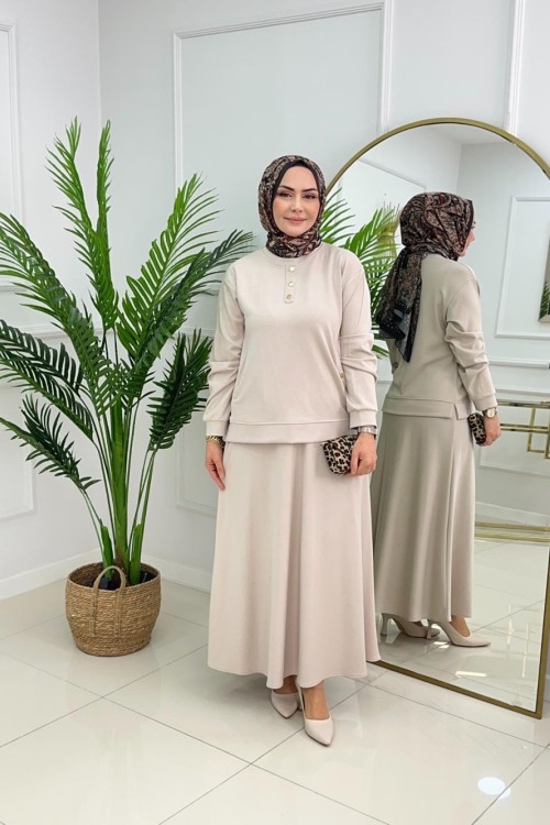 GÜLCAN ETEKLİ TAKIM - BEJ