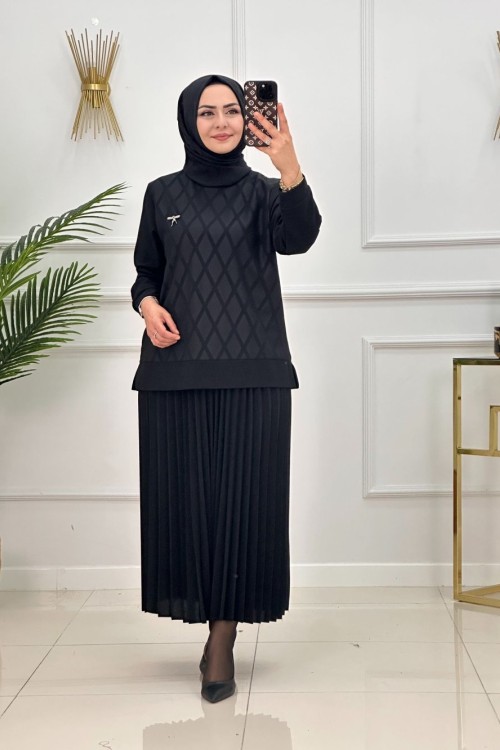 GÜNEL ETEKLİ TAKIM-SİYAH