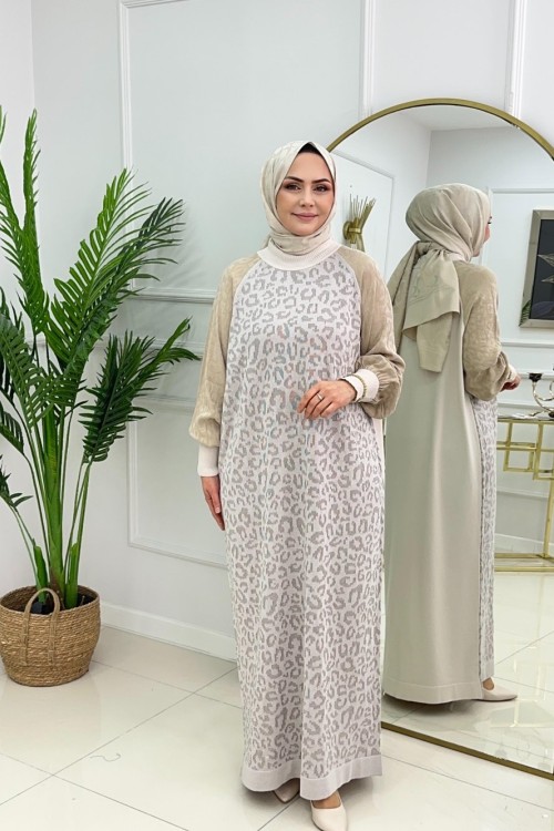 HAVVA MERSERİZE ELBİSE - BEJ