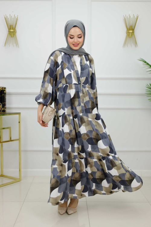 HAZAL VİSKON ELBİSE-DUMAN