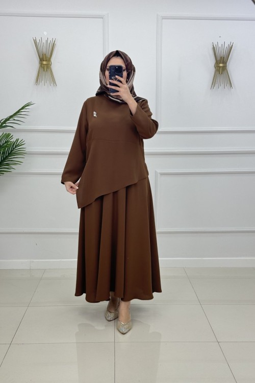 İPEK ETEKLİ TAKIM-KAHVERENGİ